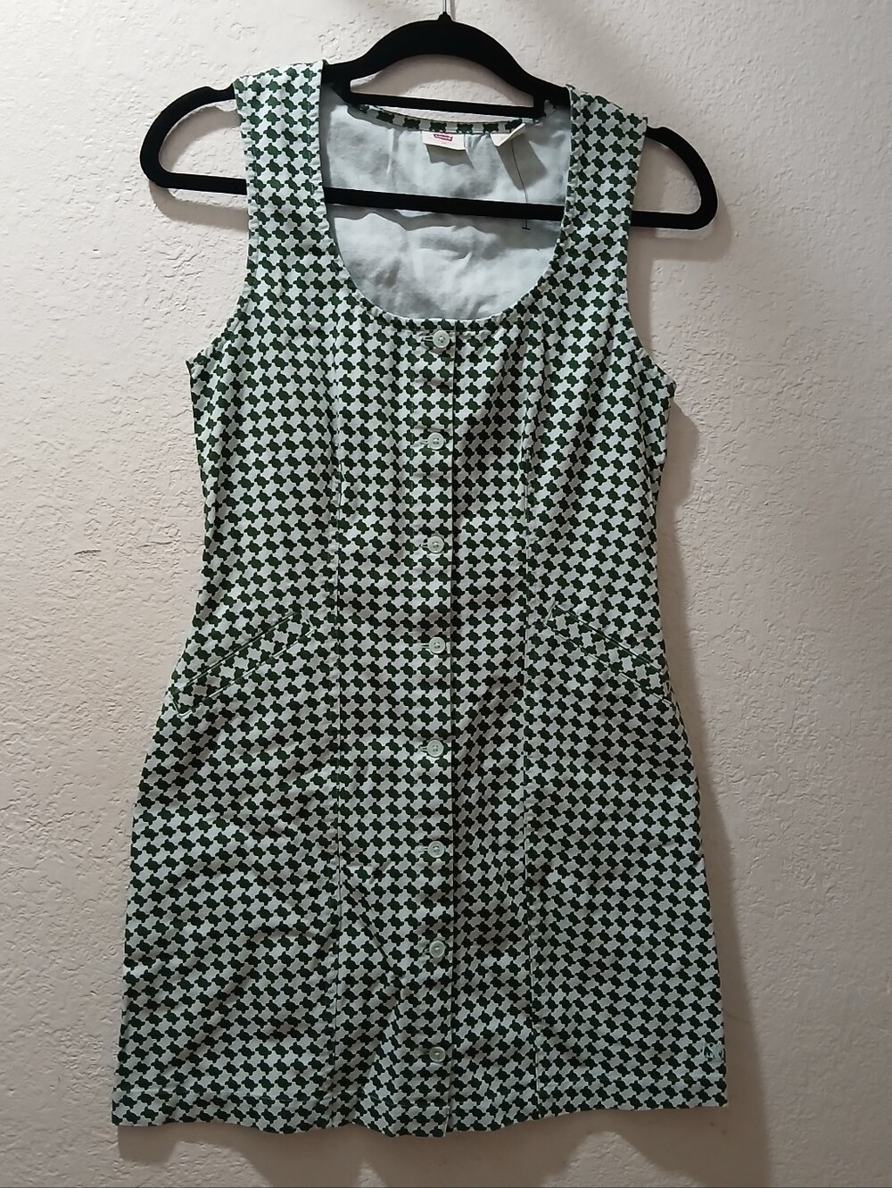Levi's Nwot xs Green and White Sleeveless Button-Front Mini Dress